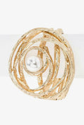 Pearl Accent Oversize Textured Whirl Hinged Gold Tone Bangle Bracelet - Reed House of Jewels