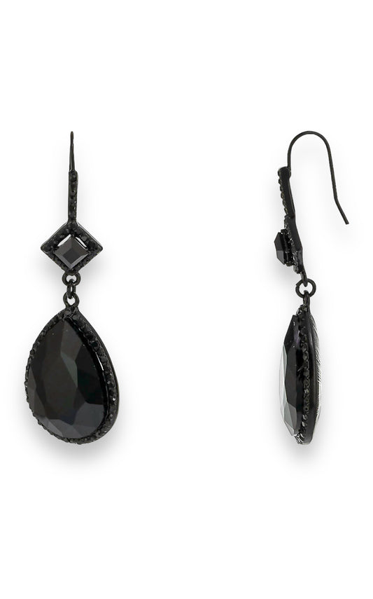 Jet Black Small Square with Teardrop Drop Earrings - Reed House of Jewels