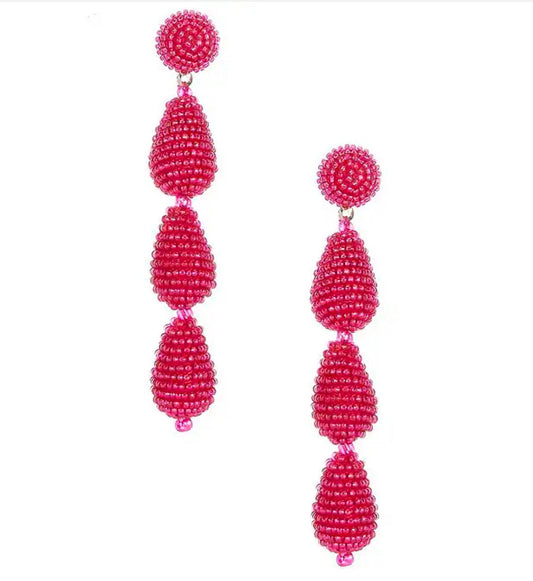 Red Beaded Ball Drop Earrings - Reed House of Jewels