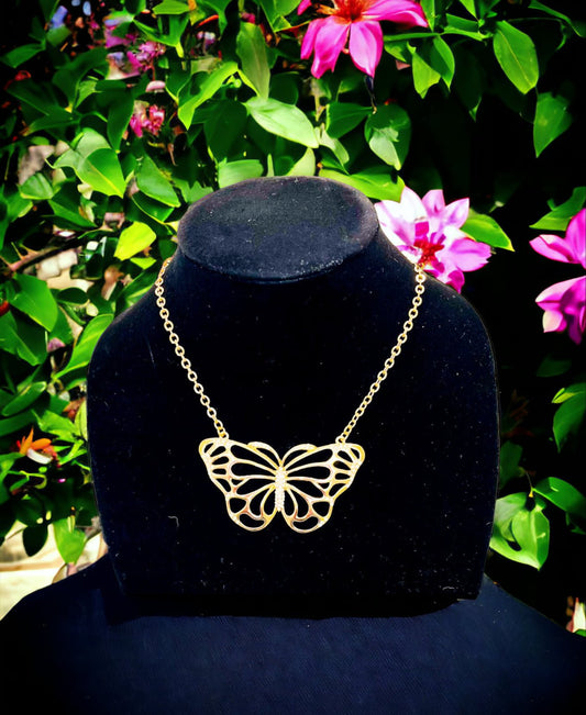 Gold Tone and Crystal Butterfly Necklace - Reed House of Jewels