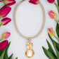 Gold Tone Wrapped Necklace with Gold and Faux Pearl Pendant - Reed House of Jewels