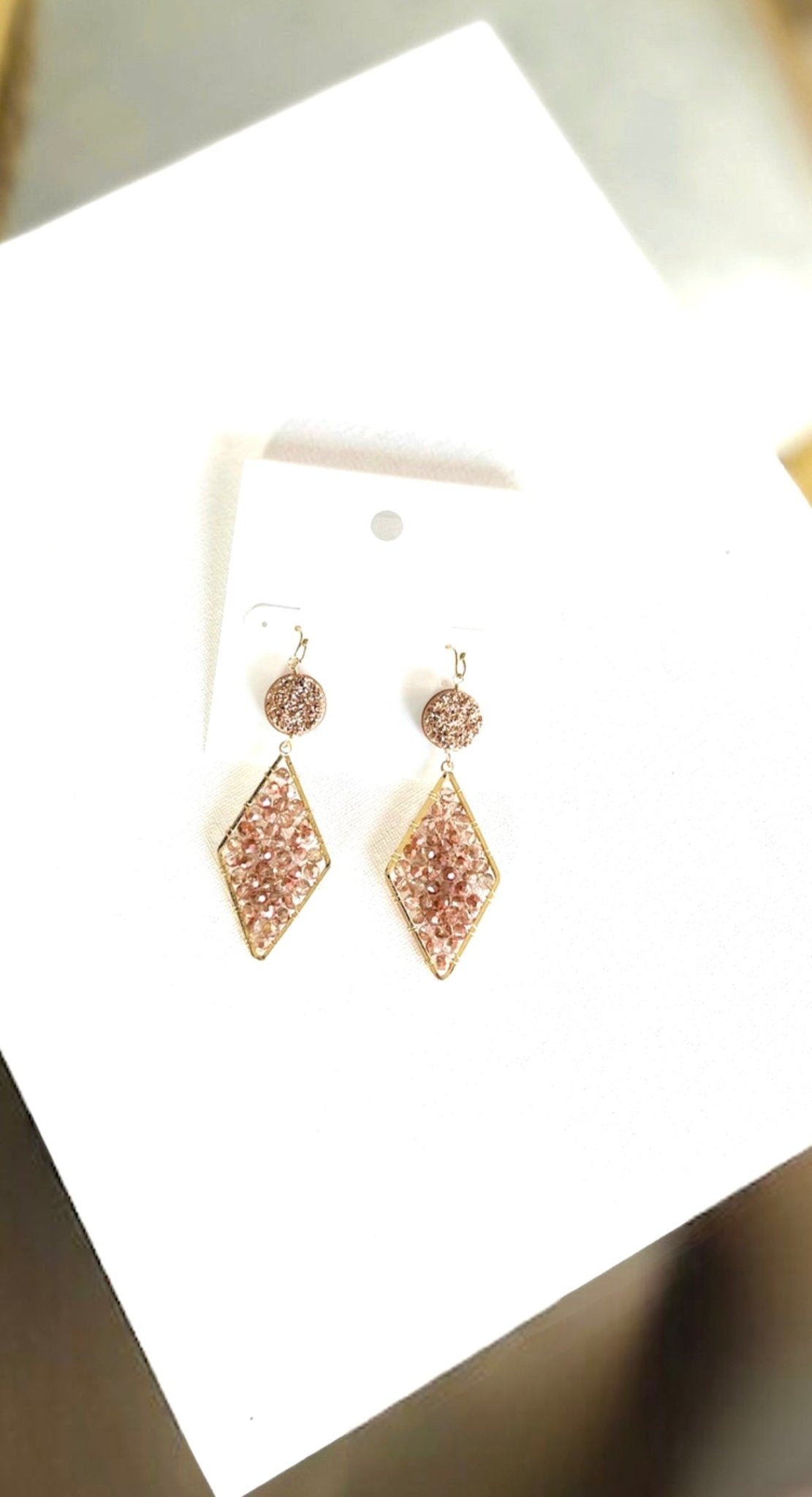 Mauve and Gold Diamond Shaped Earrings - Reed House of Jewels