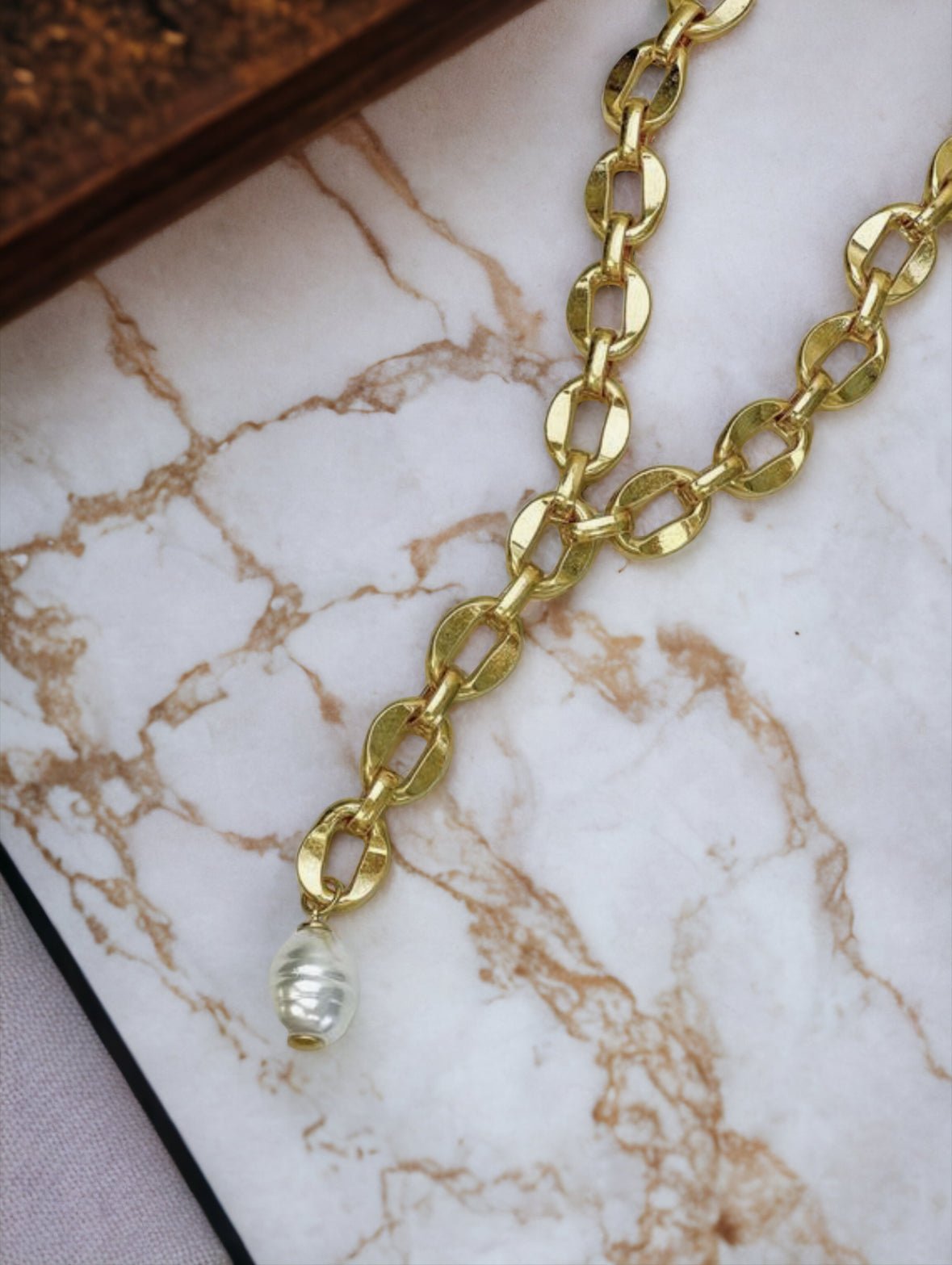 Freshwater Pearl Bold Link Necklace - Gold - Reed House of Jewels
