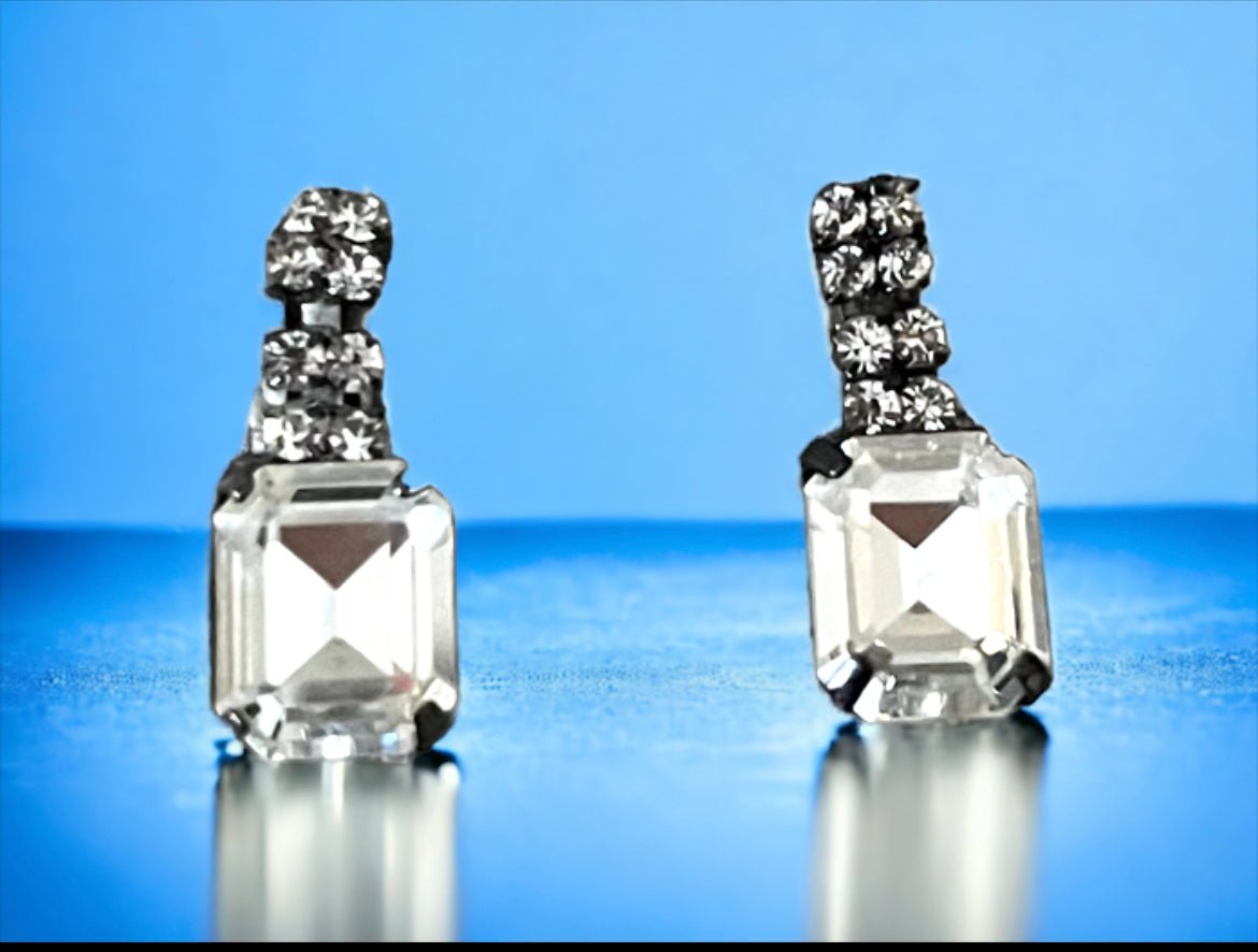 Silver Tone and Crystal Dangle Stud Earrings - Reed House of Jewels