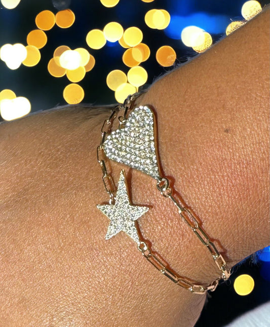 2 pc Pave Heart and Star Bracelet - Reed House of Jewels