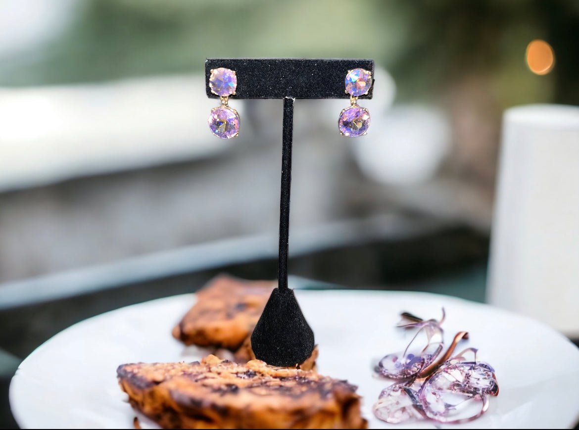 Purple Round Crystal Drop Earrings - Reed House of Jewels