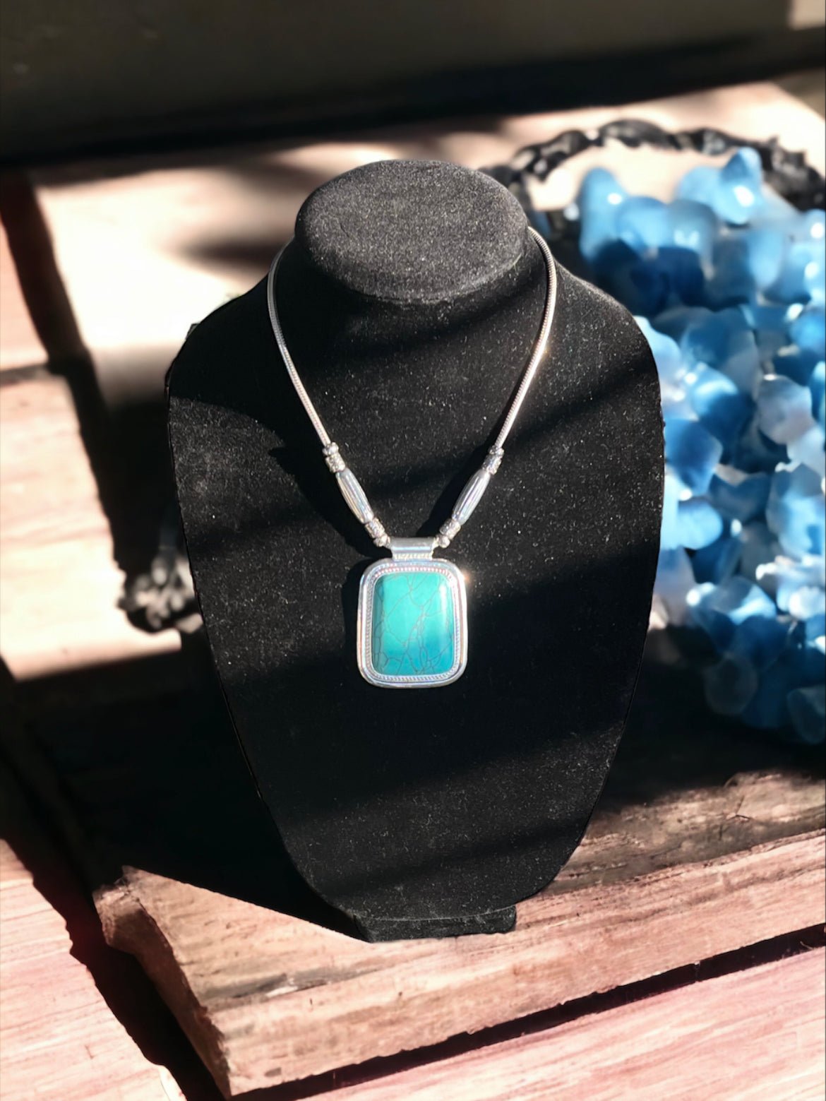 Silver and Faux Turquoise Big Stone Necklace - Reed House of Jewels