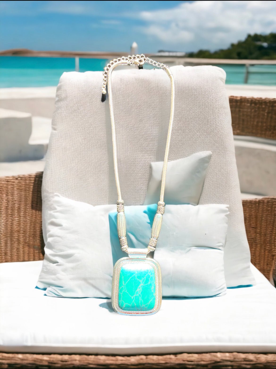 Silver and Faux Turquoise Big Stone Necklace - Reed House of Jewels