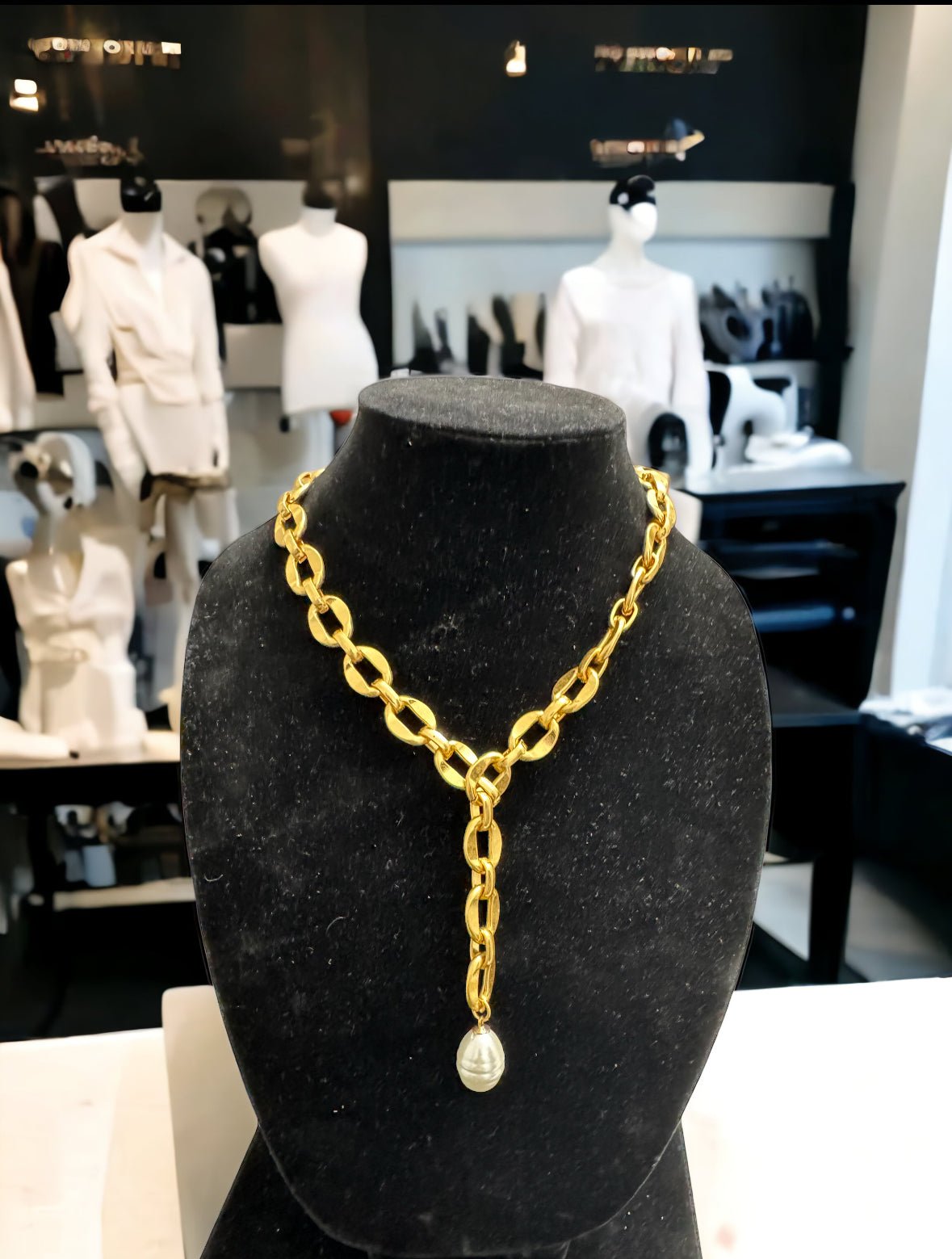 Freshwater Pearl Bold Link Necklace - Gold - Reed House of Jewels