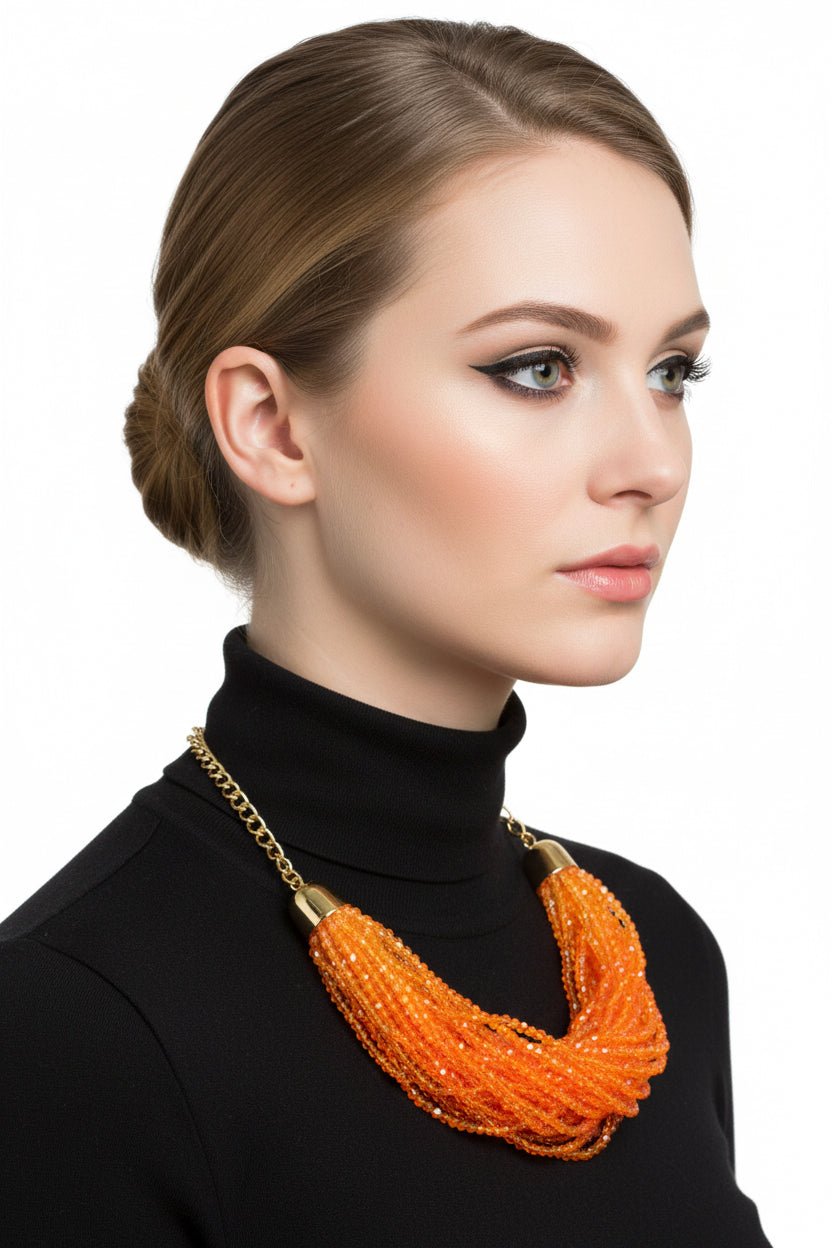 Vibrant Orange Beaded 34 Stand Necklace - Reed House of Jewels