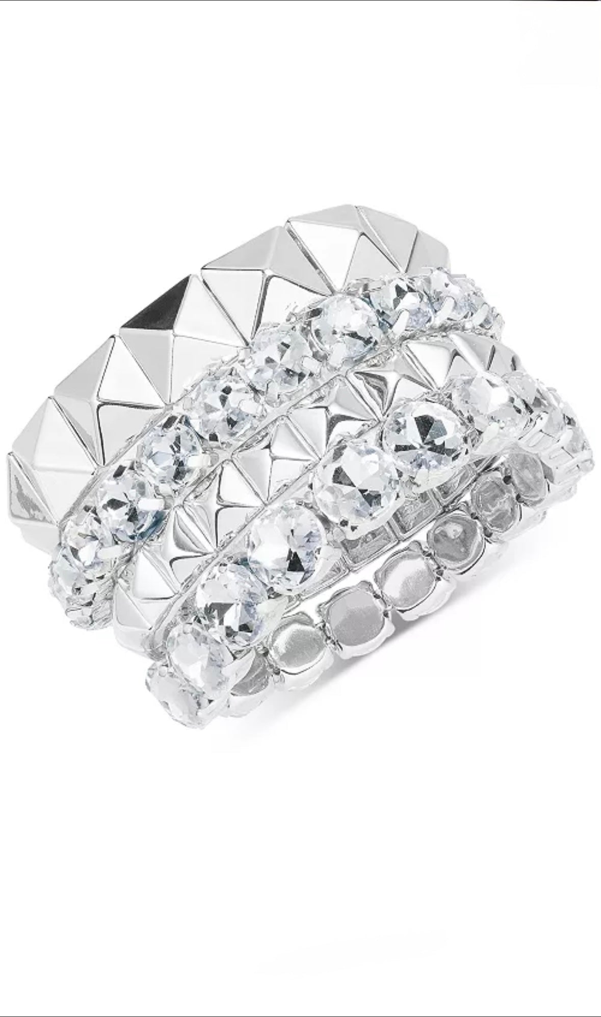 4 - Pc. Set Crystal & Pyramid Studded Stretch Bracelet Stack - Reed House of Jewels