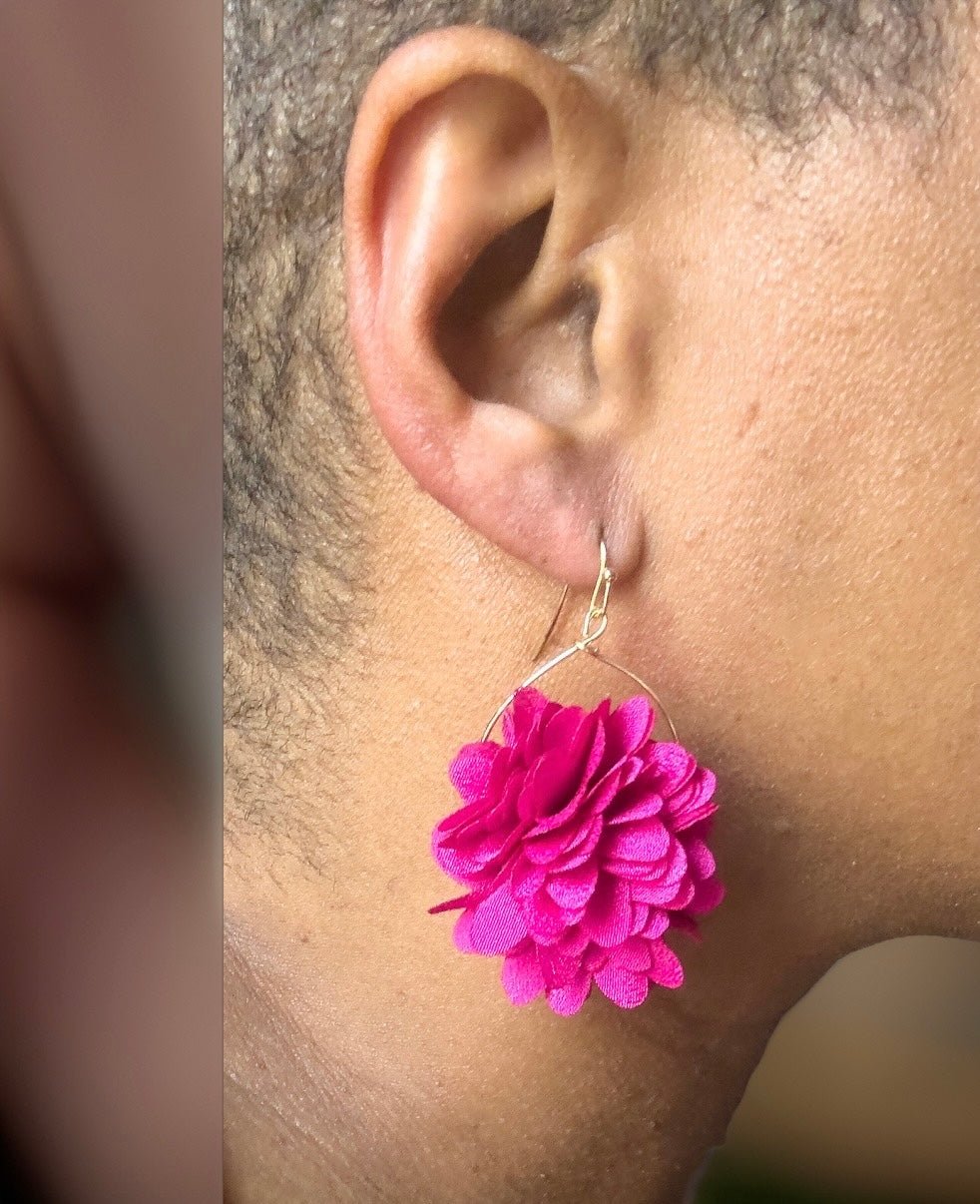 Pink Pom Floral Drop Earrings - Reed House of Jewels