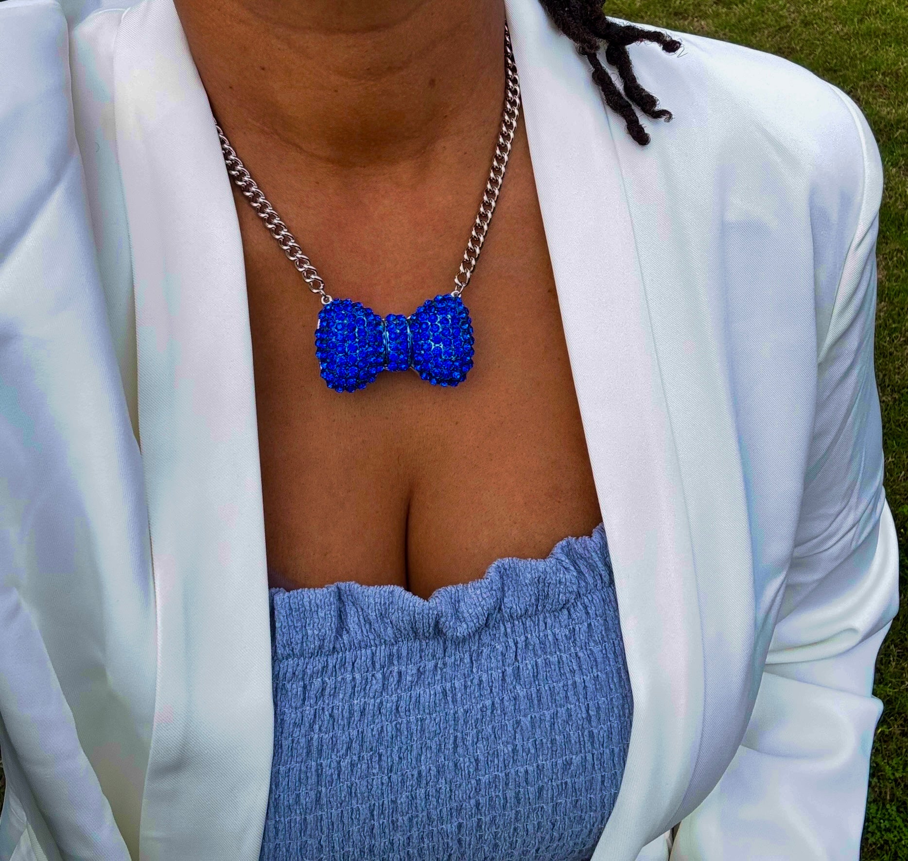 Chunky Blue Bow Necklace - Reed House of Jewels