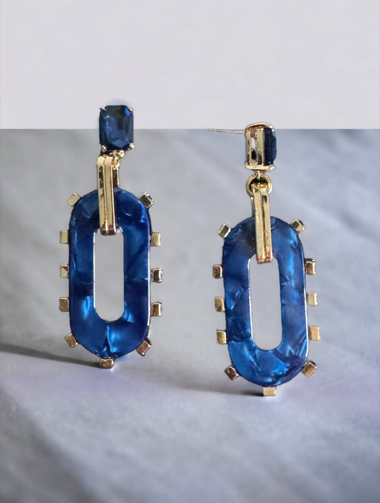 Dark Blue Resin Drop Statement Earring - Reed House of Jewels