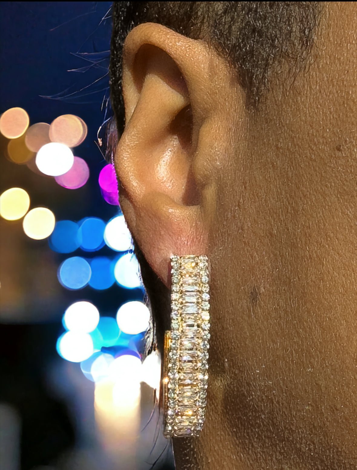 Cubic Zirconia and Gold Tone Oval Hoop Earrings - Reed House of Jewels