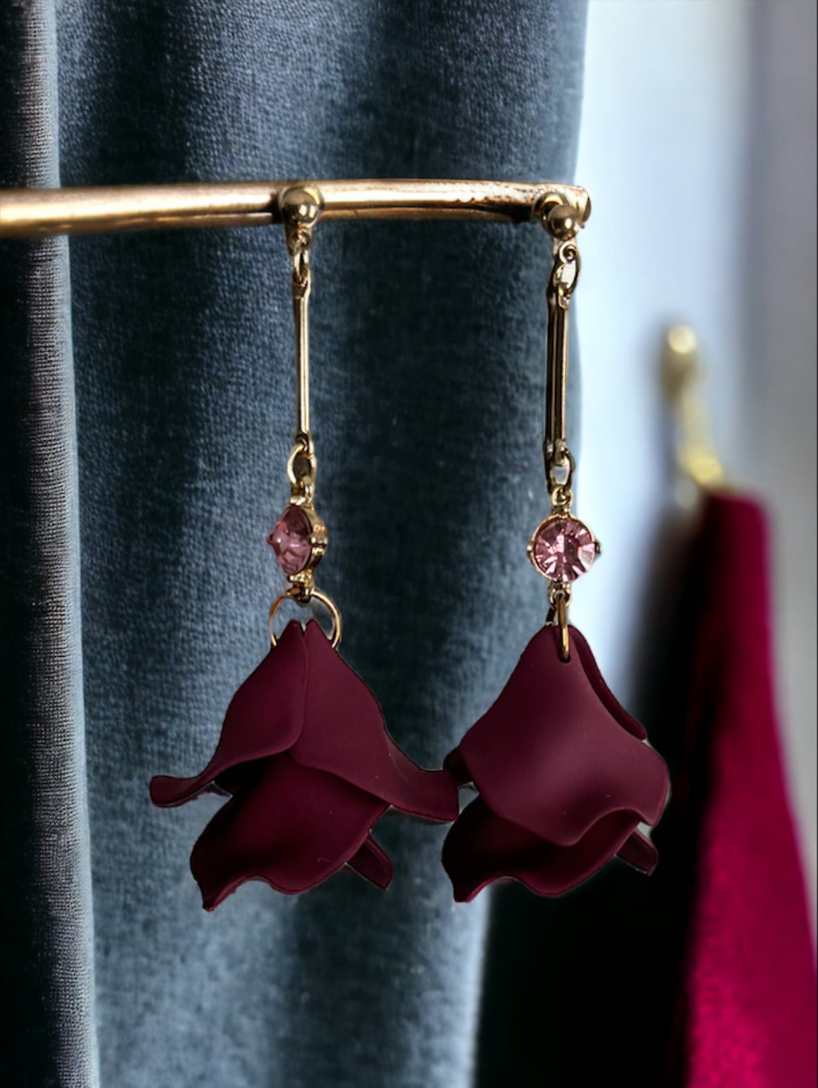 Wine Drop Petal Long Earrings - Reed House of Jewels