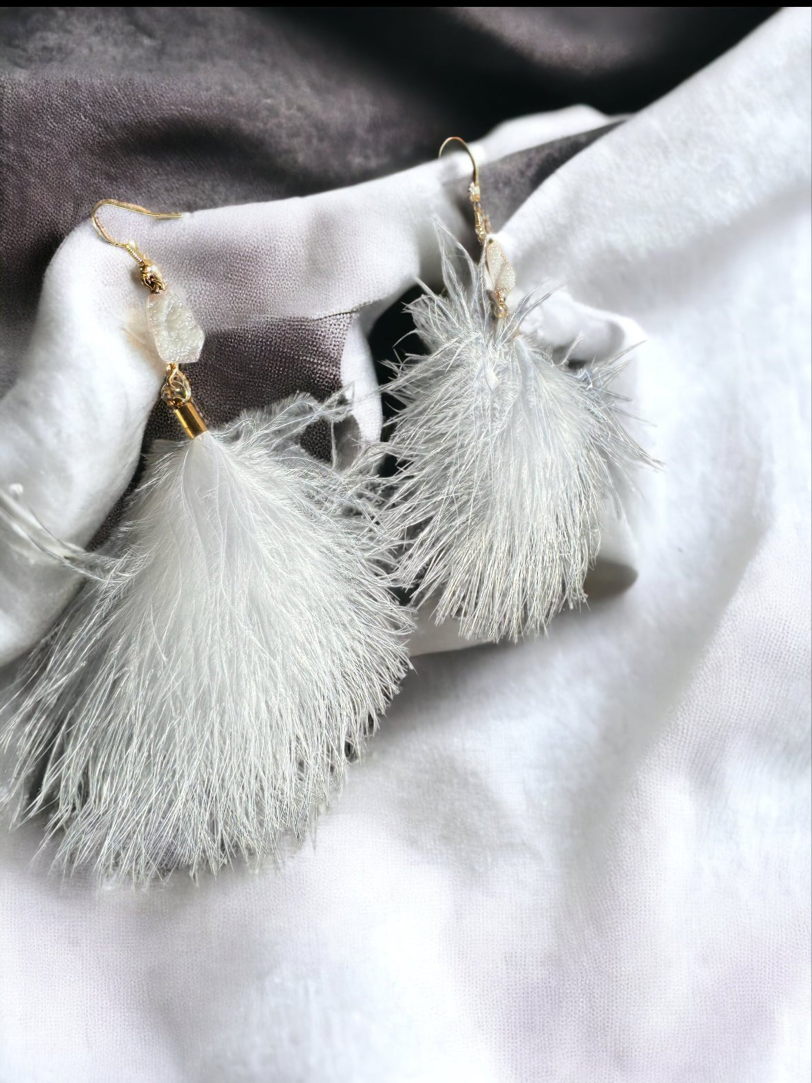 White Feather and Stone Pendant Earrings - Reed House of Jewels
