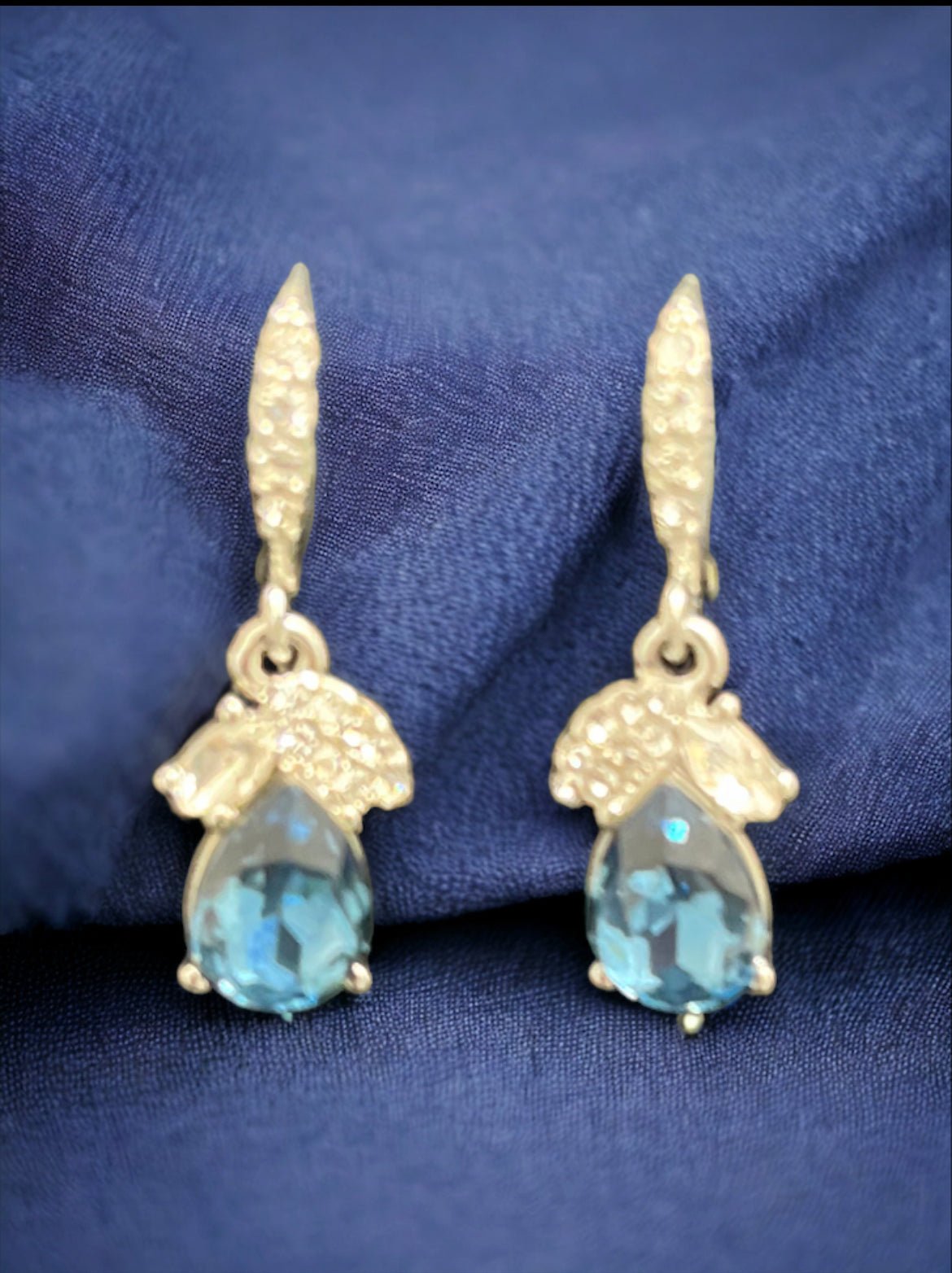 Silver Tone Blue Stone and Crystal Statement Necklace & Matching Drop Earrings 2 - Piece Set - Reed House of Jewels