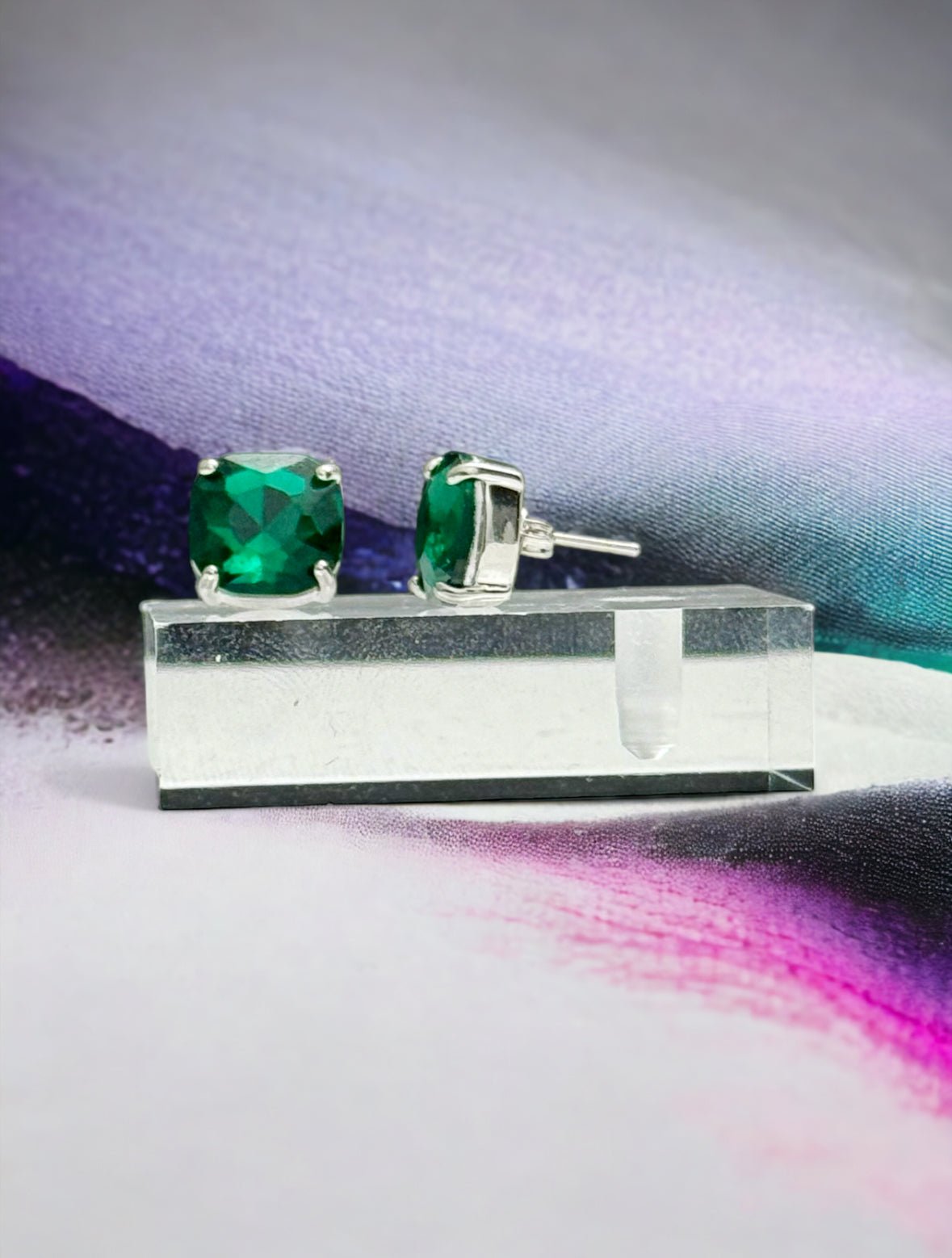Large Emerald Crystal Square Stud Earrings - Reed House of Jewels