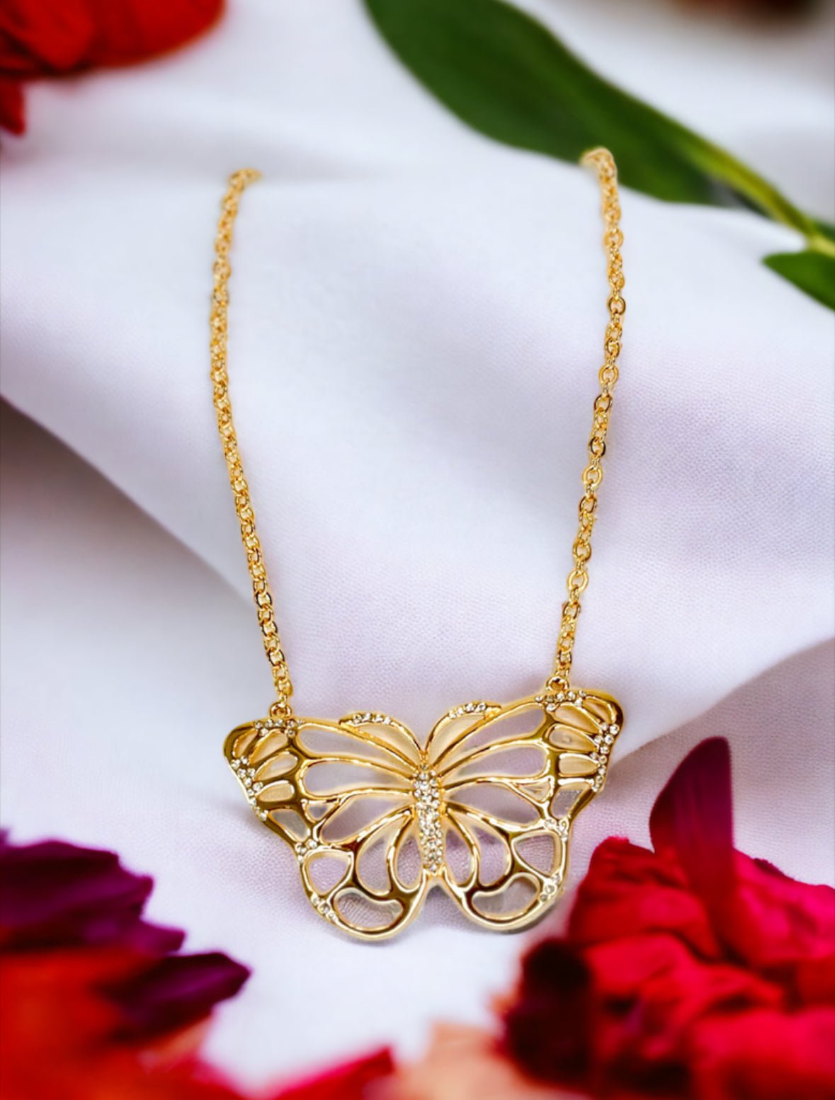 Gold Tone and Crystal Butterfly Necklace - Reed House of Jewels