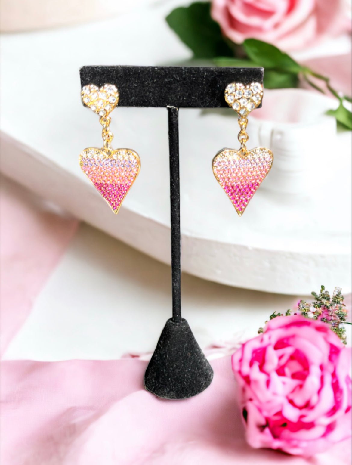 Pink Crystal Hearts Earrings - Reed House of Jewels