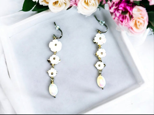 Flowers and Pearls Gold Tone Dangle Earrings - Reed House of Jewels