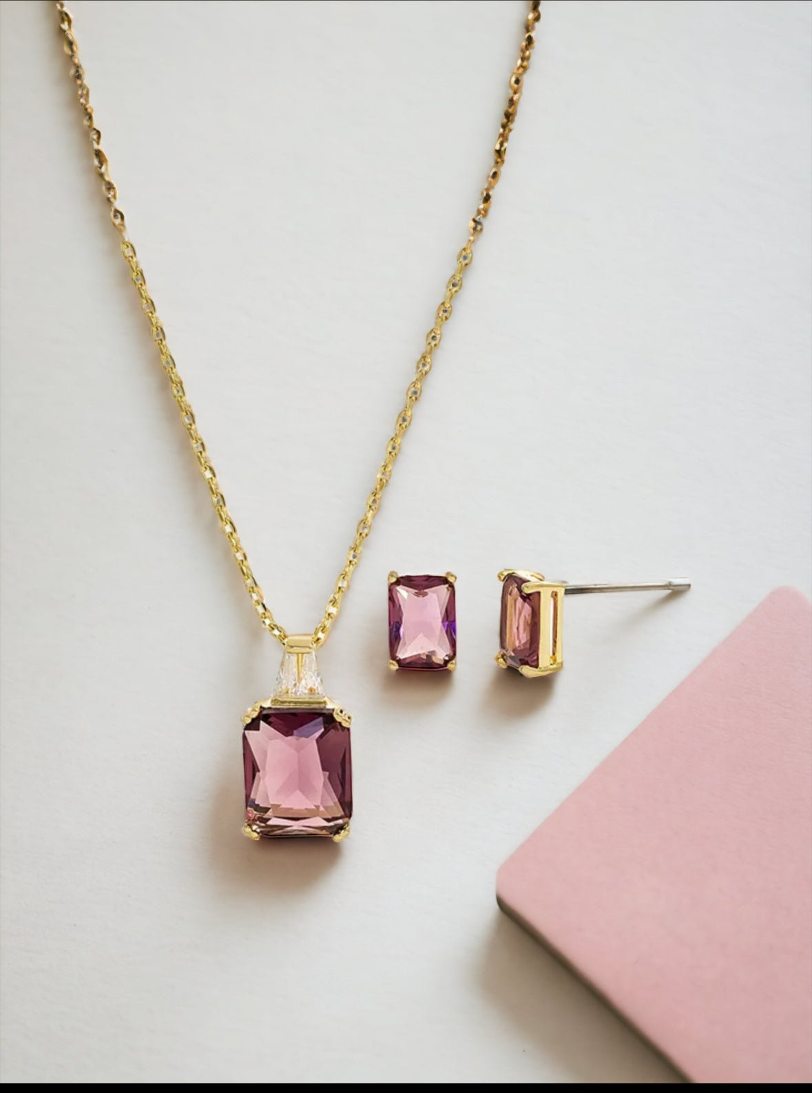 Cubic Zirconia 14K Gold Over Brass Rectangular 2 - pc Jewelry Set - Reed House of Jewels