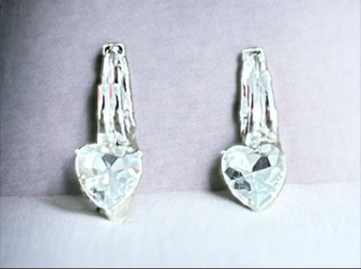 Silver Tone Crystal Heart Huggie Earrings - Reed House of Jewels