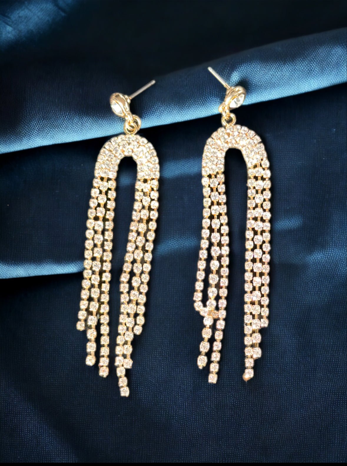 Gold Tone with Crystal Stone Fringe Drops Post Earrings - Reed House of Jewels