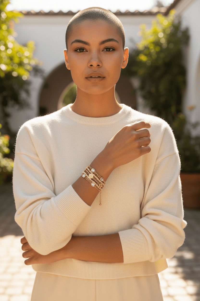 White Leather and Gold Mutli - Layer Bracelet - Reed House of Jewels