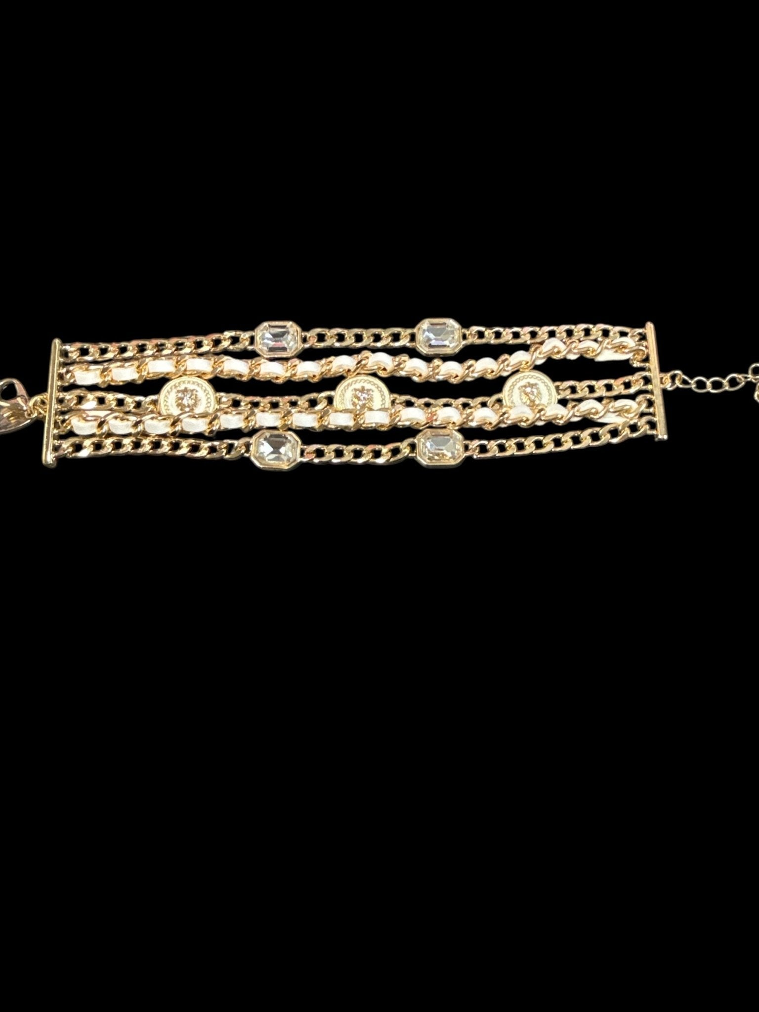 White Leather and Gold Mutli - Layer Bracelet - Reed House of Jewels