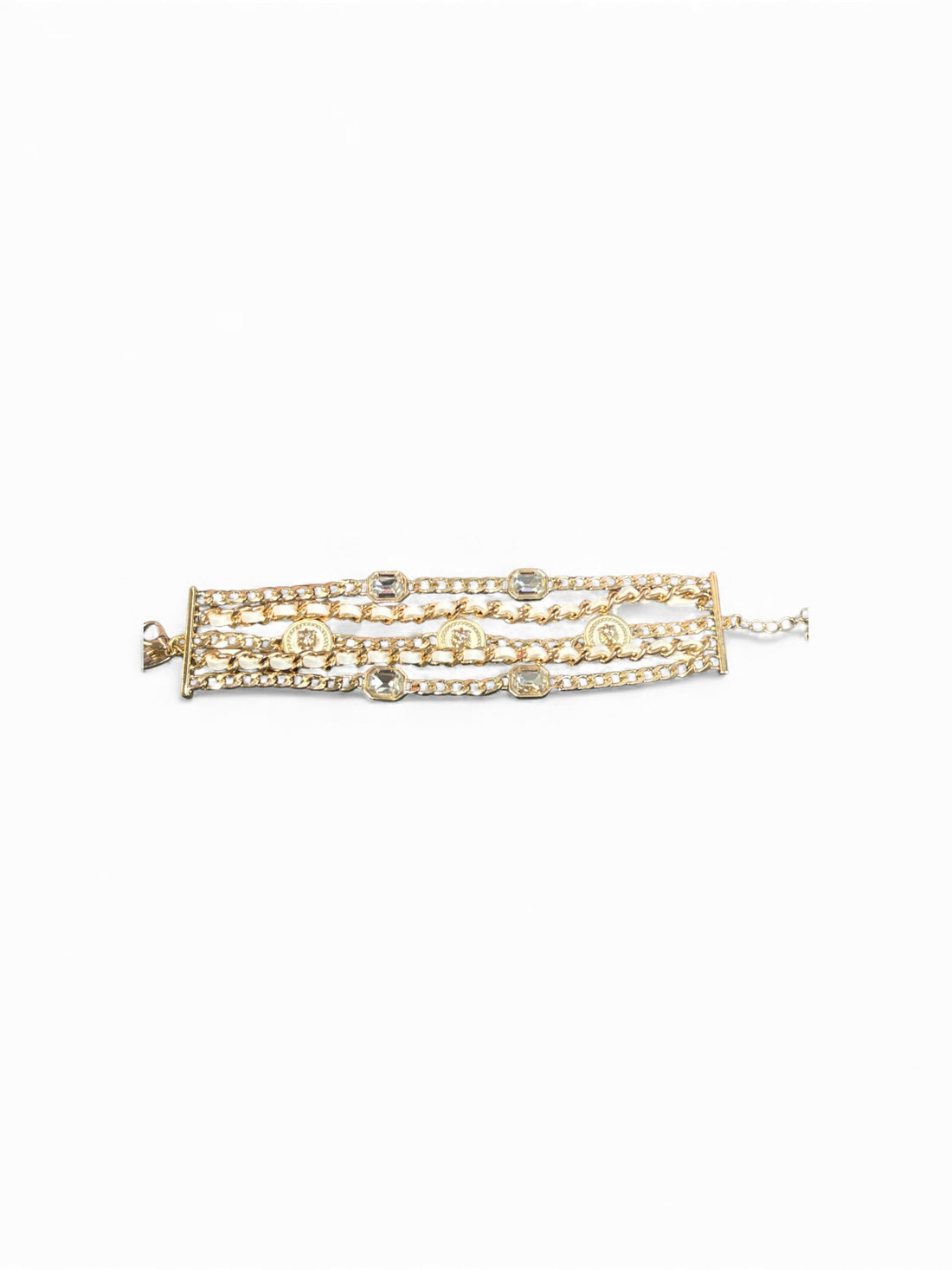 White Leather and Gold Mutli - Layer Bracelet - Reed House of Jewels