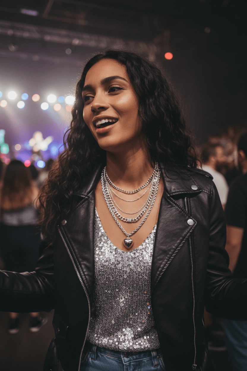 Silver Tone Multi - Layer Chain with Heart Pendant with Earrings Set - Reed House of Jewels