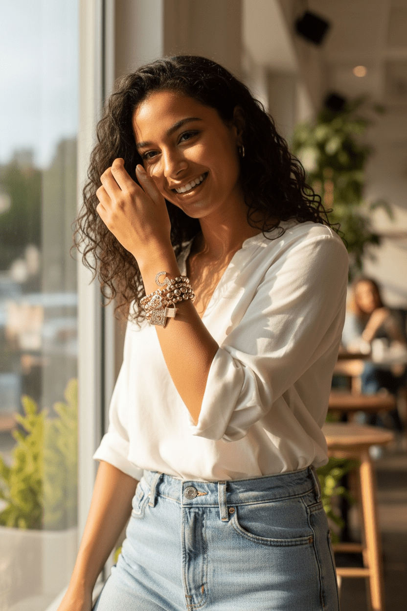 Gold Beaded Charm 5 Piece Stack - Reed House of Jewels