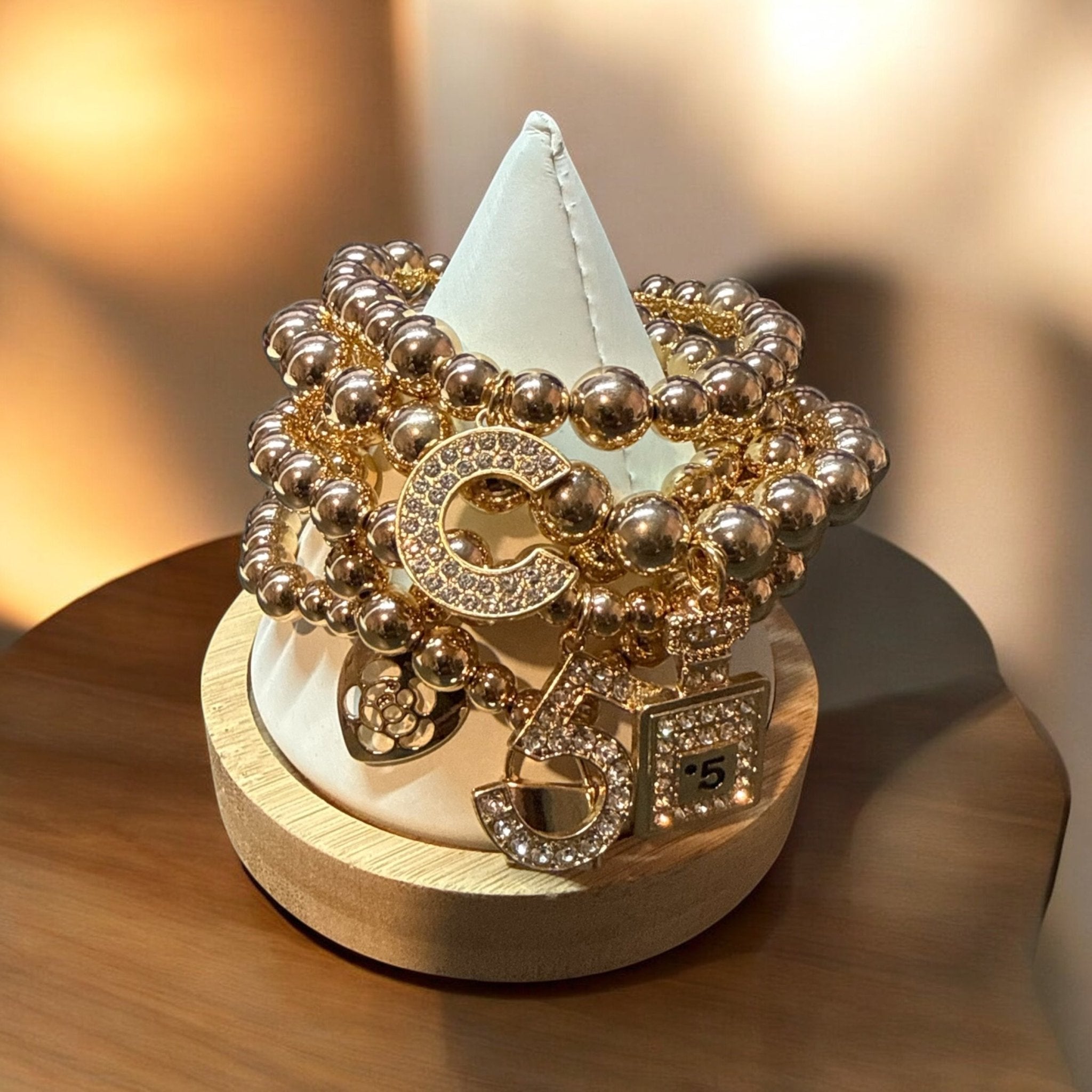 Gold Beaded Charm 5 Piece Stack - Reed House of Jewels