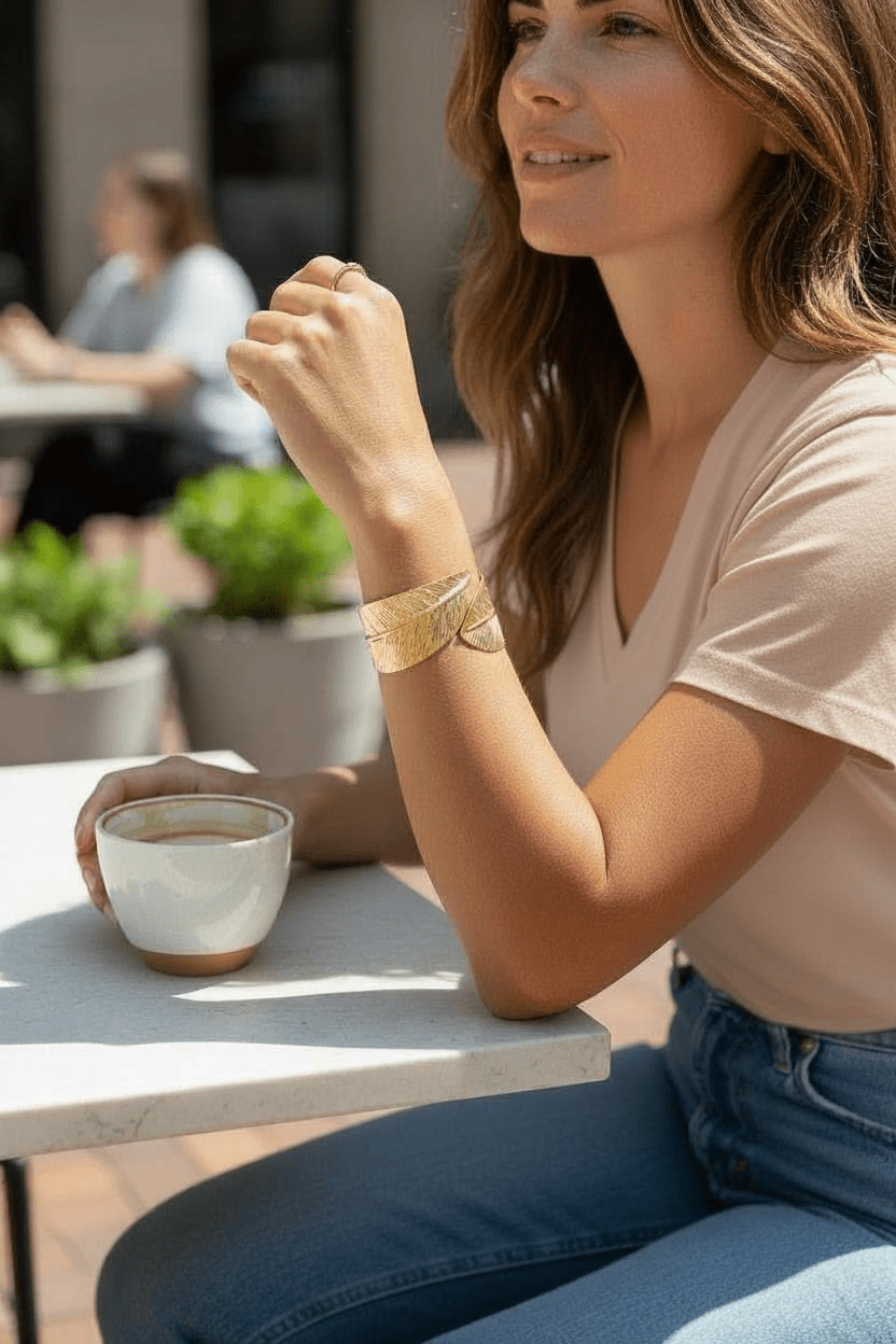 Leaf Wrap Gold Tone Cuff Bracelet - Reed House of Jewels