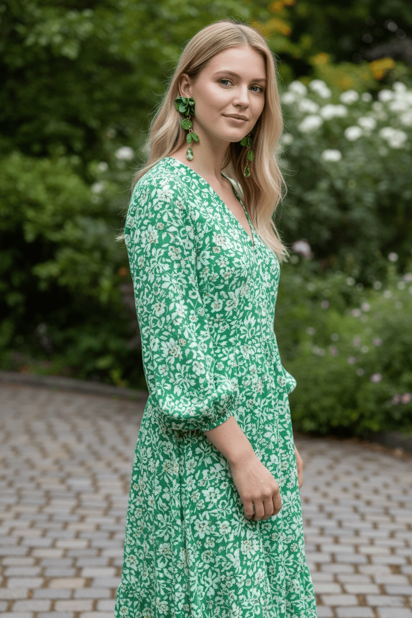Green Floral Crystal Drop Earrings - Reed House of Jewels