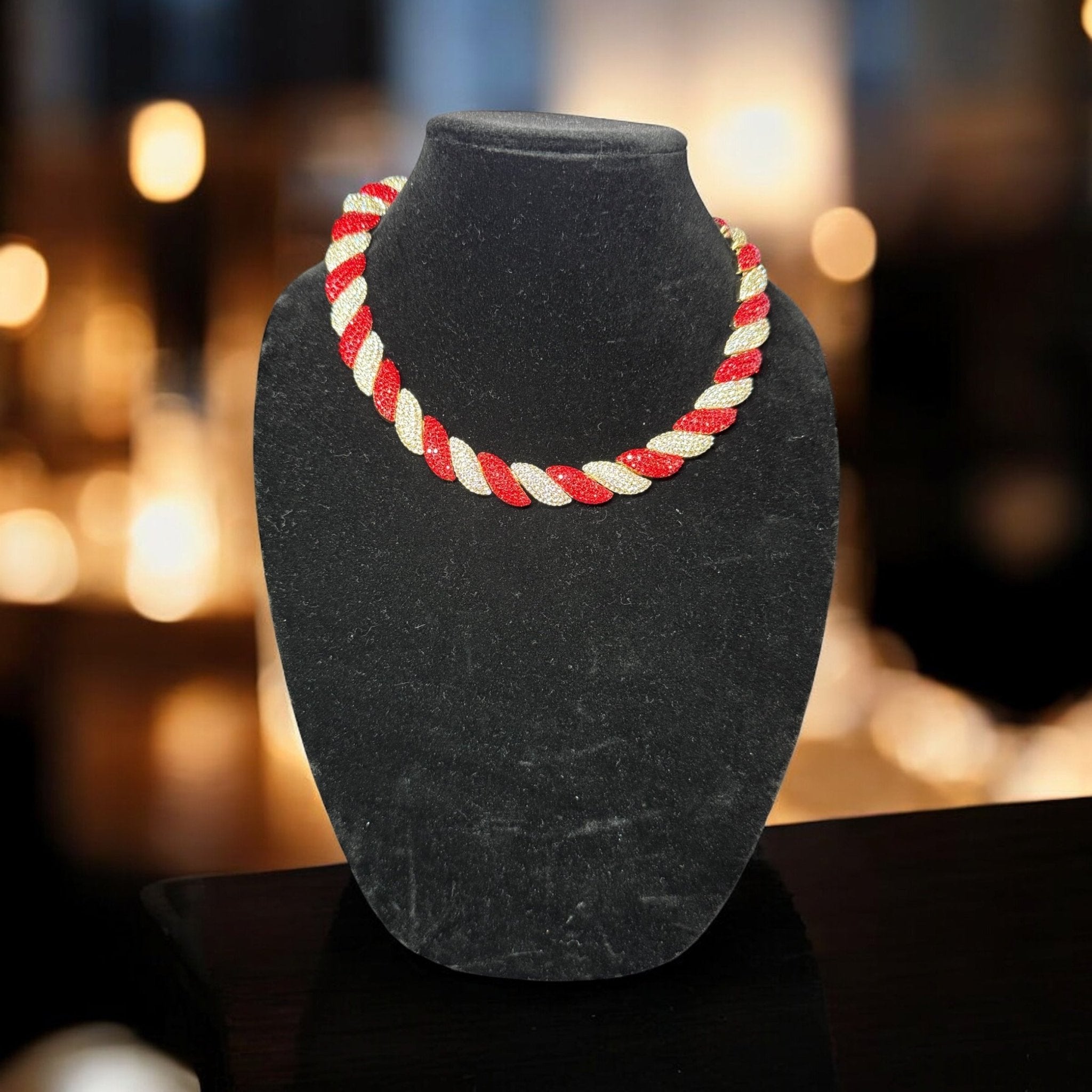 Red and White Crystal Twisted Necklace - Reed House of Jewels