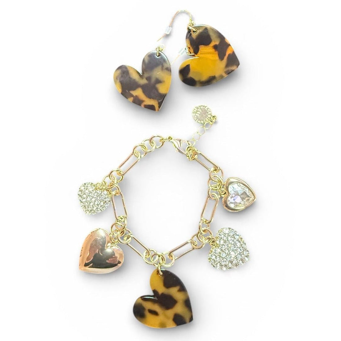Tortoise Shell Hearts Bracelet and Earring Set - Reed House of Jewels