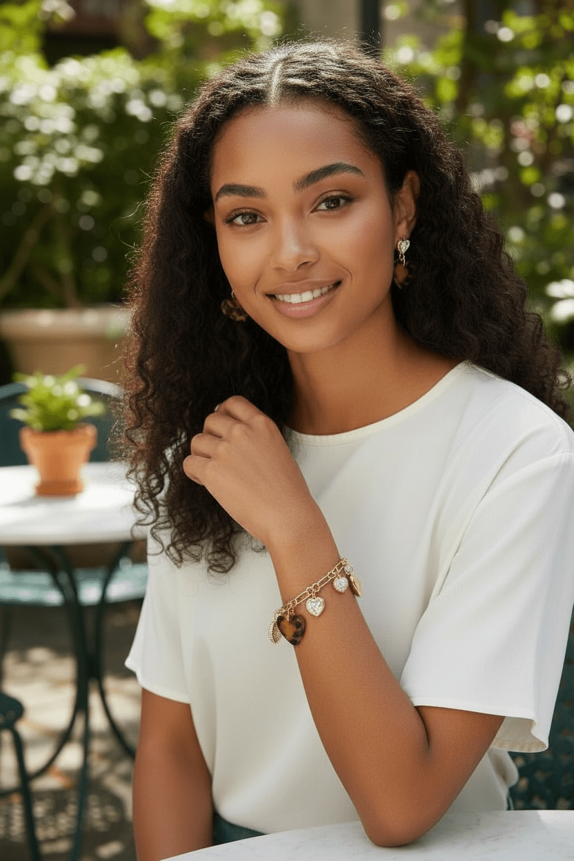 Tortoise Shell Hearts Bracelet and Earring Set - Reed House of Jewels