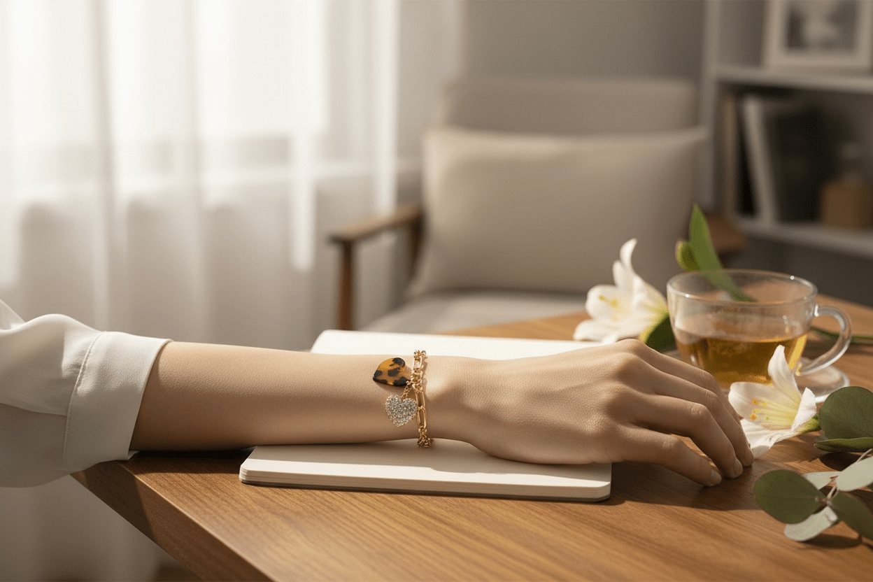 Tortoise Shell Hearts Bracelet and Earring Set - Reed House of Jewels