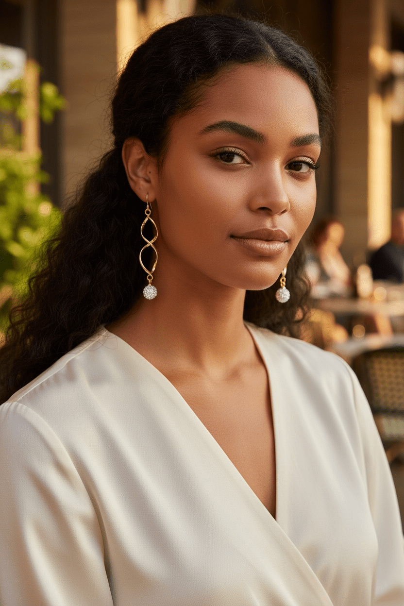 Gold Tone Twisted with Crystal Ball Dangle Earrings - Reed House of Jewels