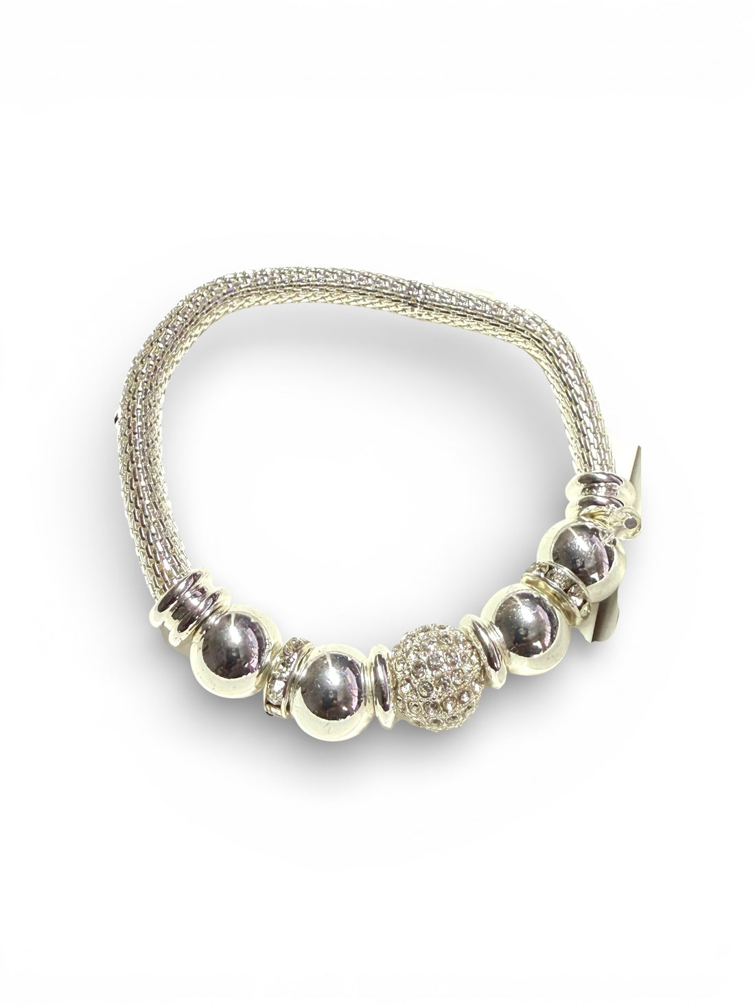 Silver - Tone Mesh Cuff Bangle with Crystal Accent Bracelet - Reed House of Jewels