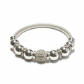 Silver - Tone Mesh Cuff Bangle with Crystal Accent Bracelet - Reed House of Jewels