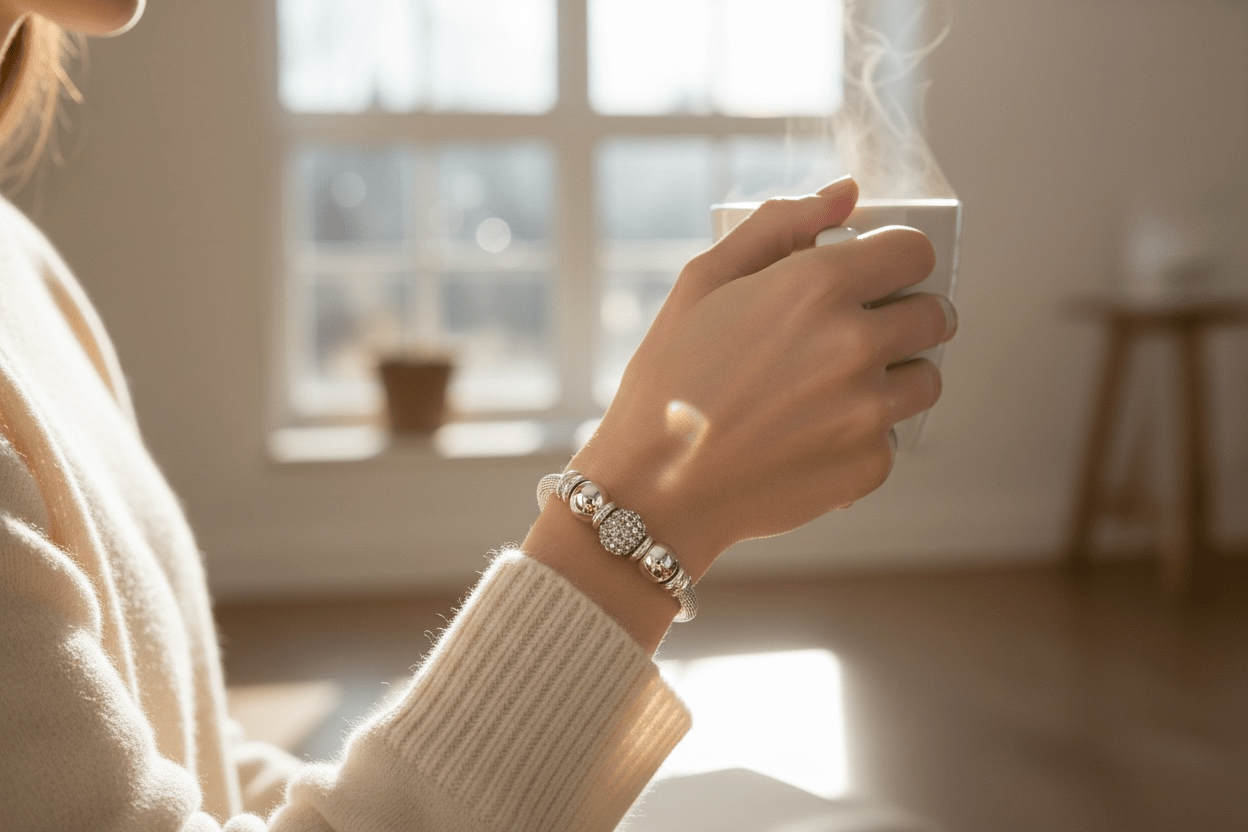 Silver - Tone Mesh Cuff Bangle with Crystal Accent Bracelet - Reed House of Jewels