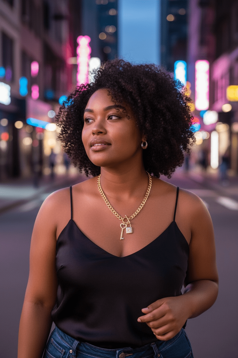 Gold Tone Cuban Link with Lock and Key Necklace and Huggie Earring Set - Reed House of Jewels