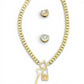 Gold Tone Cuban Link with Lock and Key Necklace and Huggie Earring Set - Reed House of Jewels