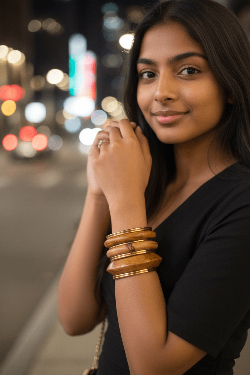 Wooden and Gold Tone Bangle Bracelet Set - Reed House of Jewels