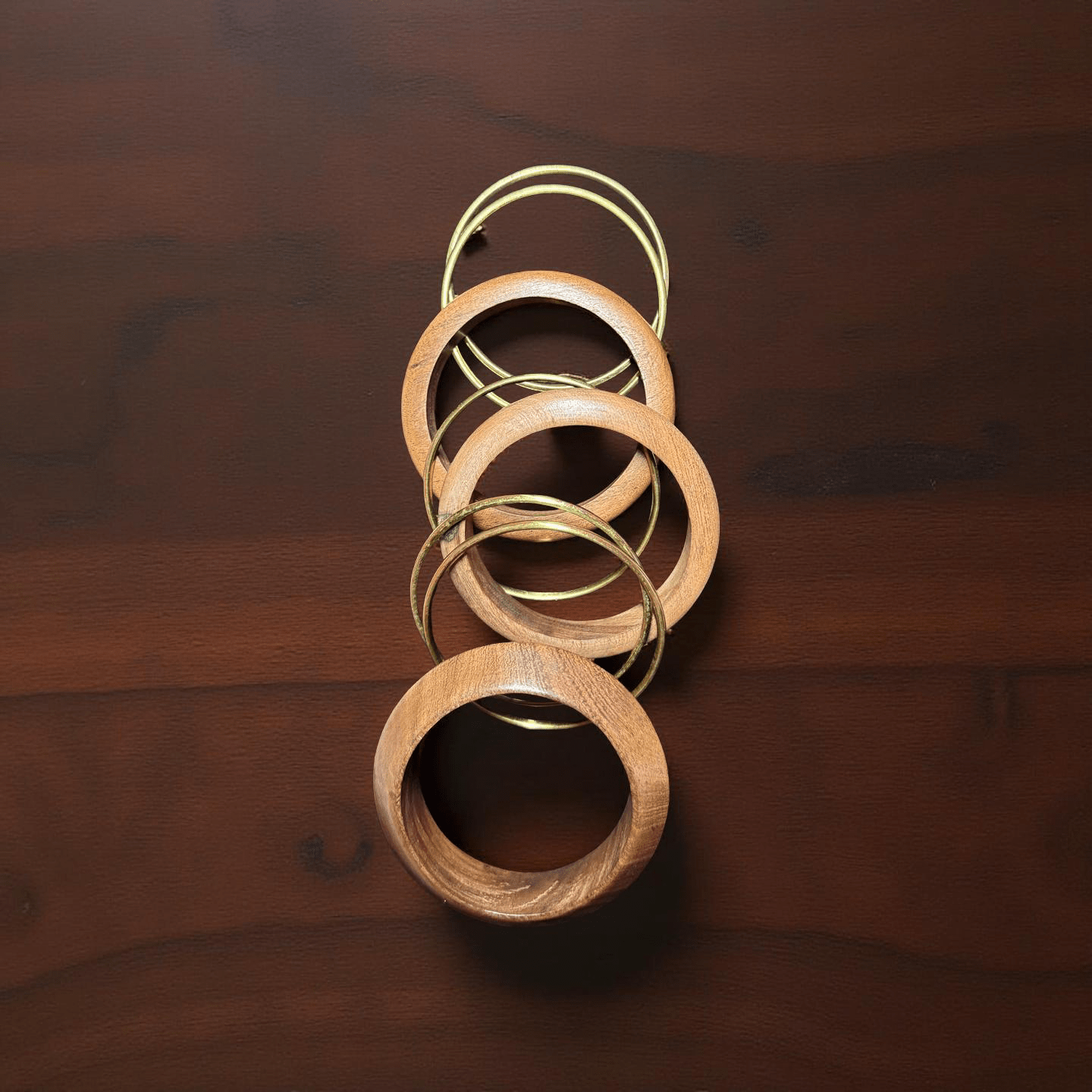 Wooden and Gold Tone Bangle Bracelet Set - Reed House of Jewels