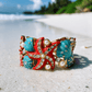 Beach Themed Crystal and Pearl Painted Cuff - Reed House of Jewels